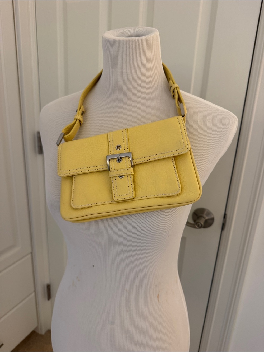 Yellow Leather Buckle Shoulder Bag